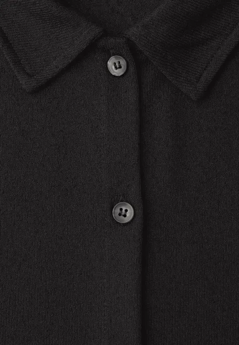 Schwarze Strickjacke mit Kragen und durchgehender Knopfleiste